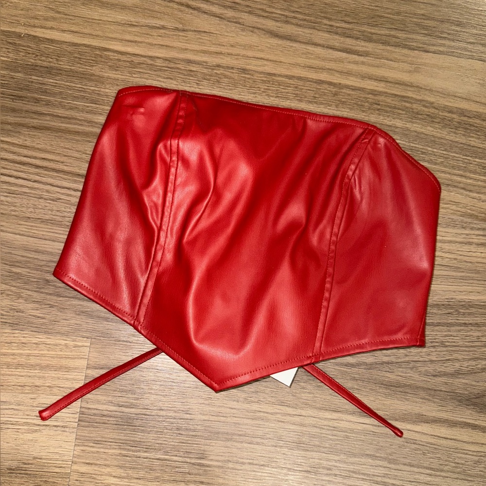 Red Faux Leather Bandana Top